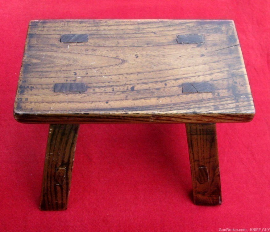 FINE ANTIQUE 19TH C HANDMADE CHARMING FOLKART SMALL WOOD DOVETAILED STOOL-img-7