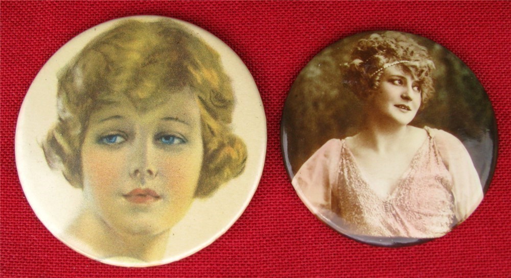 2 DIFFERENT ROUND 1920s PRETTY GIRL POCKET MIRRORS-img-8