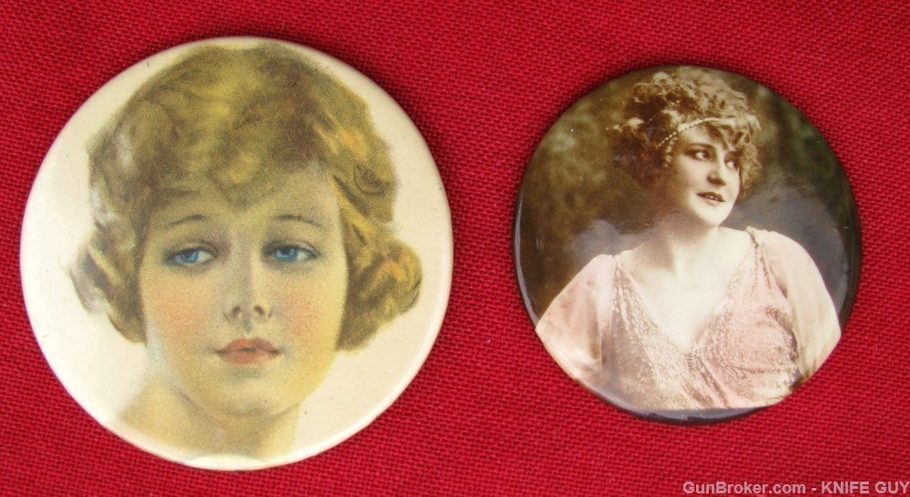 2 DIFFERENT ROUND 1920s PRETTY GIRL POCKET MIRRORS-img-2