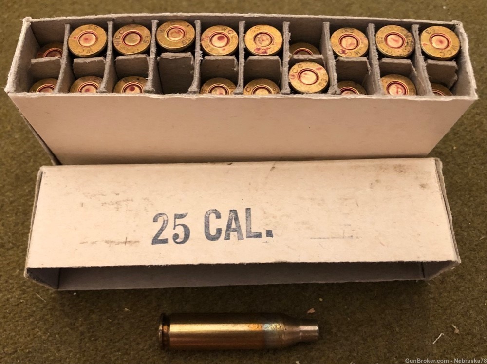 20 count experimental prototype WCC 53 .25 caliber primed cases in box -img-0
