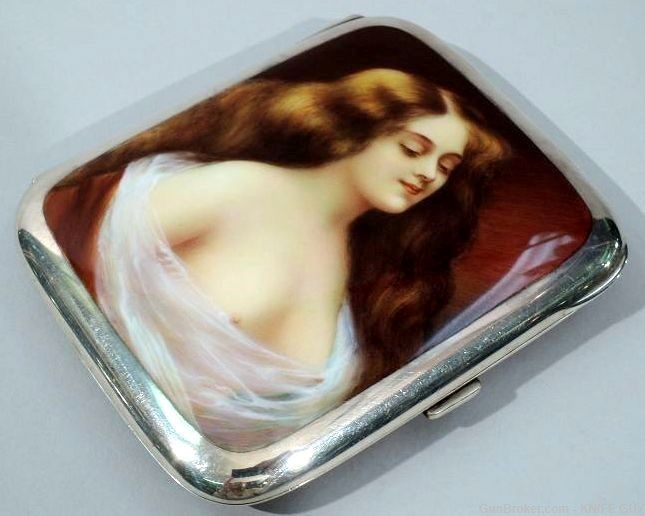 MINTY ANTIQUE HAND PAINTED PORCELAIN 935 SILVER ASTI GIRL CIGARETE CASE-img-5