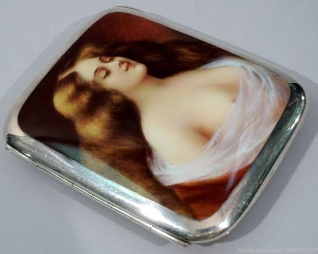 MINTY ANTIQUE HAND PAINTED PORCELAIN 935 SILVER ASTI GIRL CIGARETE CASE-img-6