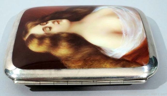 MINTY ANTIQUE HAND PAINTED PORCELAIN 935 SILVER ASTI GIRL CIGARETE CASE-img-9