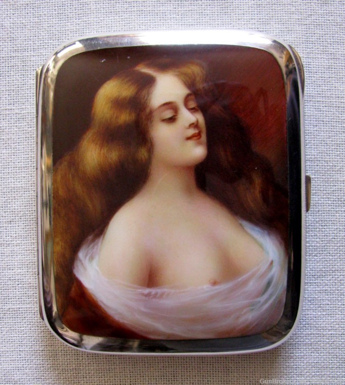 MINTY ANTIQUE HAND PAINTED PORCELAIN 935 SILVER ASTI GIRL CIGARETE CASE-img-10