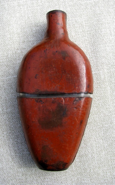 FINE RARE & EARLY ANTIQUE LEATHER HAND MADE GLASS WHISKEY FLASK c.1820-60's-img-3