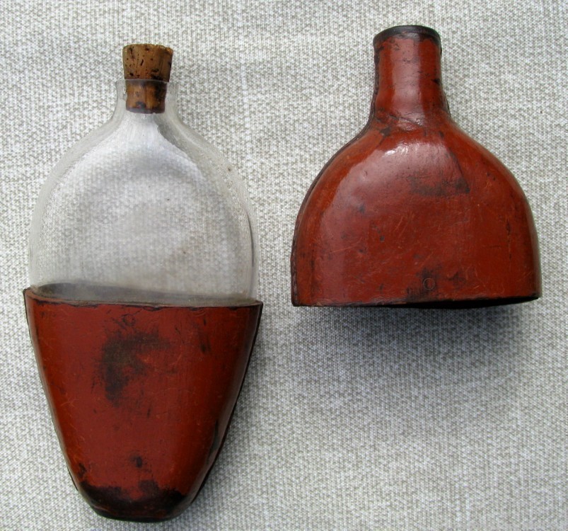 FINE RARE & EARLY ANTIQUE LEATHER HAND MADE GLASS WHISKEY FLASK c.1820-60's-img-0