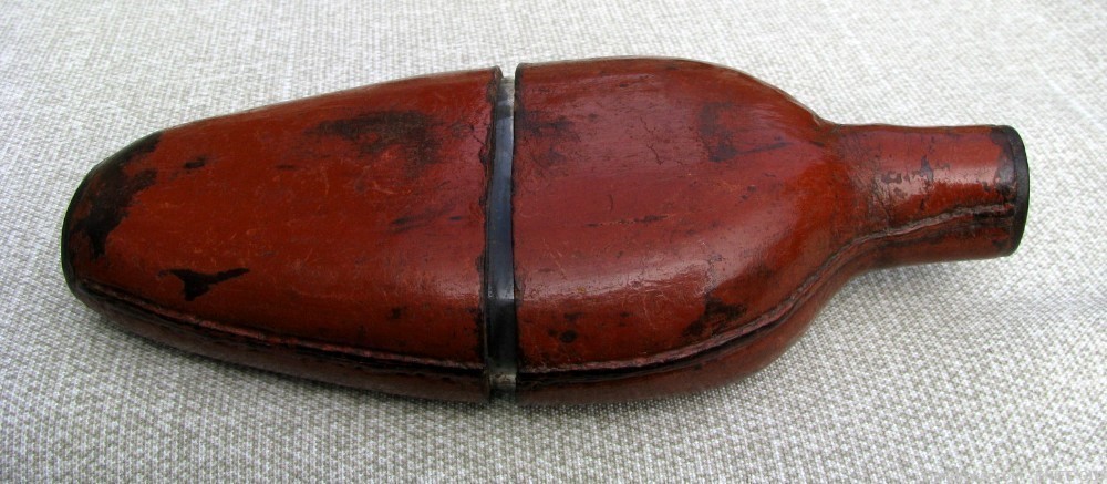 FINE RARE & EARLY ANTIQUE LEATHER HAND MADE GLASS WHISKEY FLASK c.1820-60's-img-12