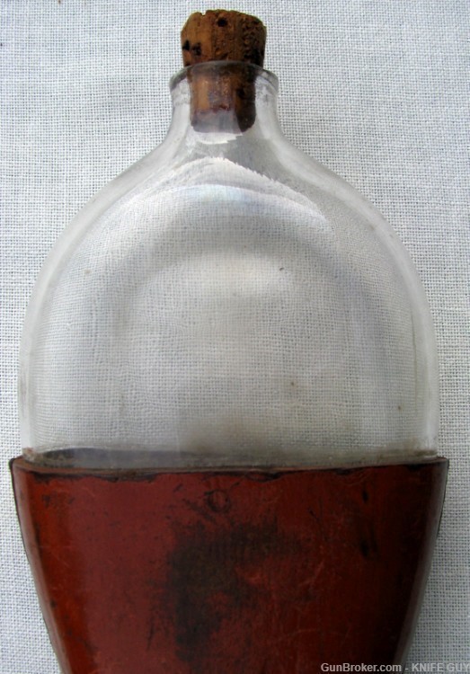FINE RARE & EARLY ANTIQUE LEATHER HAND MADE GLASS WHISKEY FLASK c.1820-60's-img-15