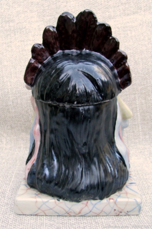 ANTIQUE MINT UNUSUAL INDIAN CHIEF IN HEADDRESS HAND PAINTED TOBACCO JAR-img-6