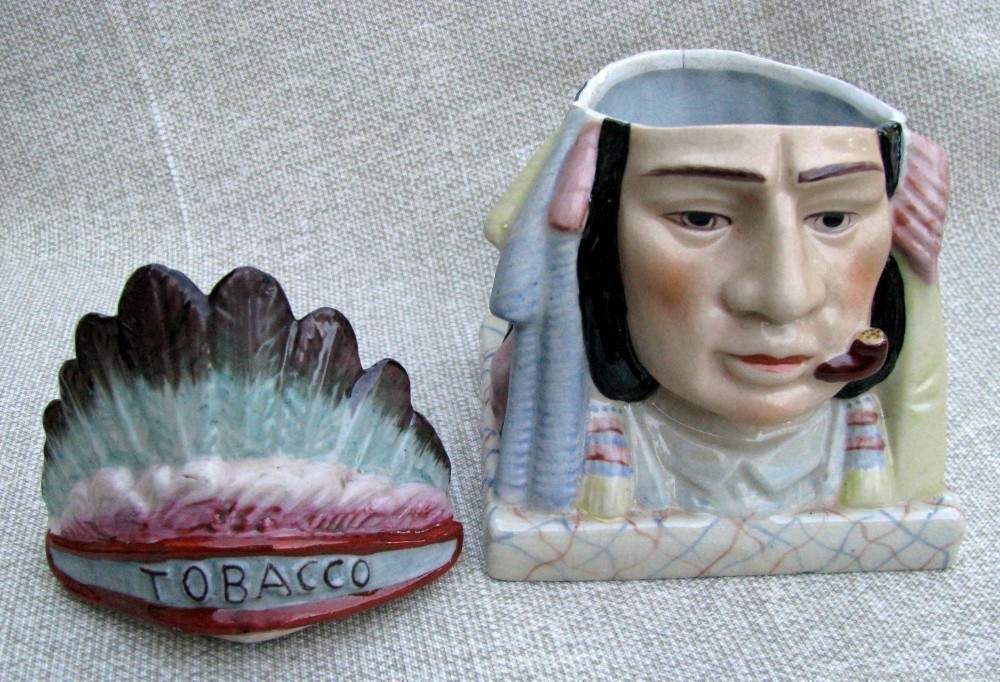ANTIQUE MINT UNUSUAL INDIAN CHIEF IN HEADDRESS HAND PAINTED TOBACCO JAR-img-0
