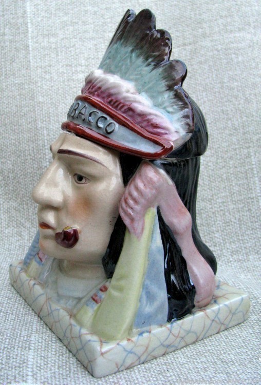 ANTIQUE MINT UNUSUAL INDIAN CHIEF IN HEADDRESS HAND PAINTED TOBACCO JAR-img-8