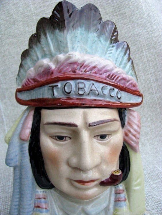 ANTIQUE MINT UNUSUAL INDIAN CHIEF IN HEADDRESS HAND PAINTED TOBACCO JAR-img-9
