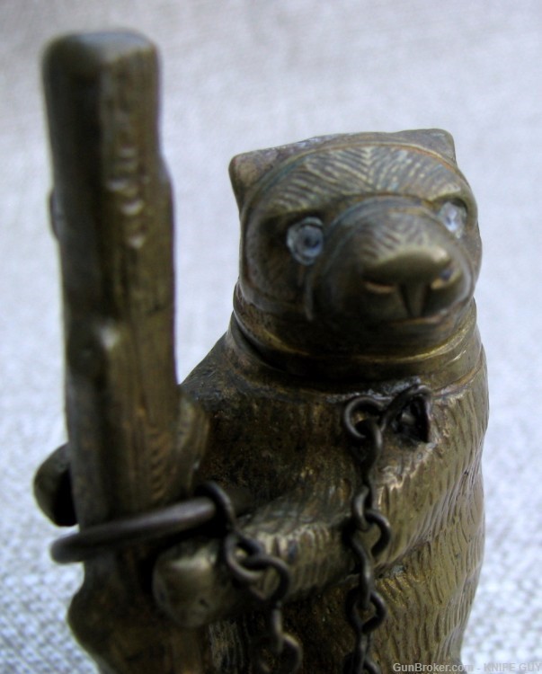 UNUSUAL ANTIQUE FIGURAL BEAR WITH GLASS EYES GO TO BED MATCHSAFE  1800s-img-5