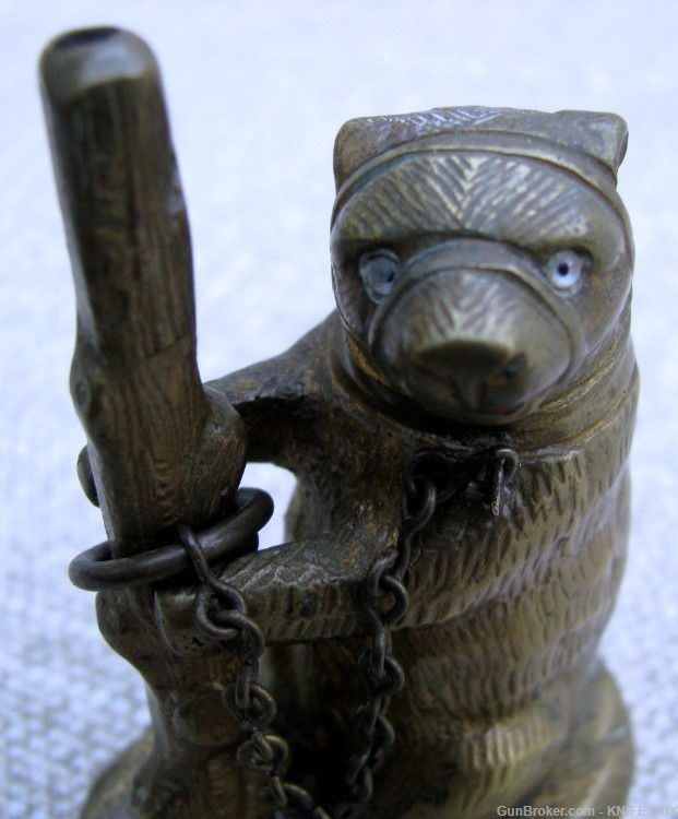 UNUSUAL ANTIQUE FIGURAL BEAR WITH GLASS EYES GO TO BED MATCHSAFE  1800s-img-4