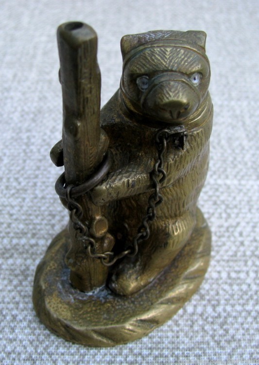 UNUSUAL ANTIQUE FIGURAL BEAR WITH GLASS EYES GO TO BED MATCHSAFE  1800s-img-6