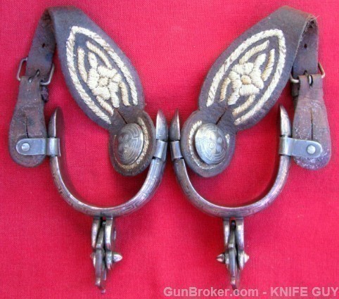 ANTIQUE ROUND ROWEL SPURS SILVER&GOLD STRAPS-img-15