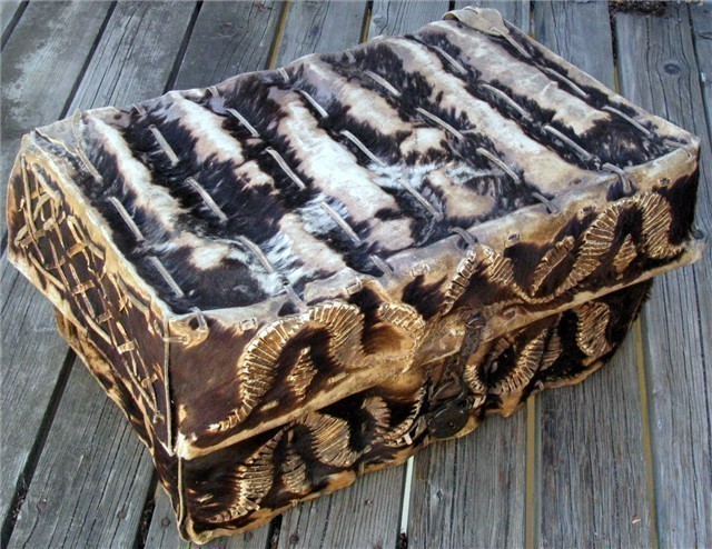 RARE SPANISH COLONIAL HIDE TRUNK LATE 1700's-img-0