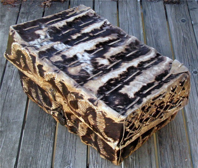 RARE SPANISH COLONIAL HIDE TRUNK LATE 1700's-img-3