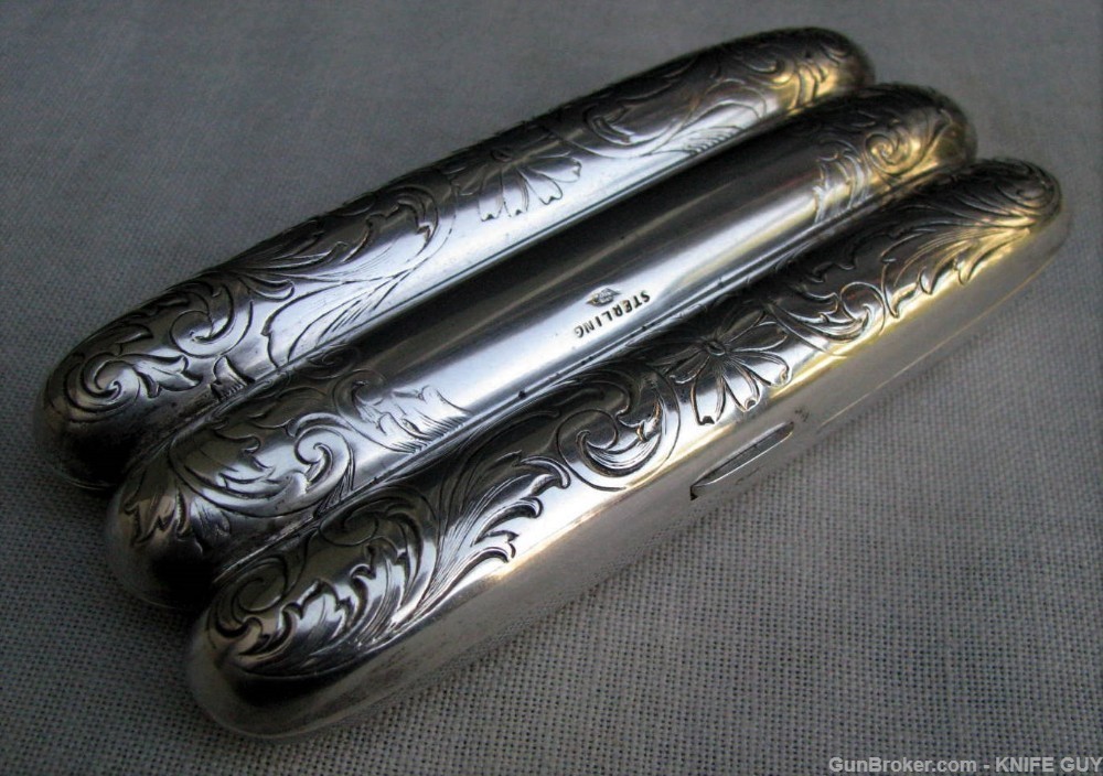 ANTIQUE AMERICAN STERLING GOLD WASHED ENGRAVED CIGAR CASE  MINT CONDITION-img-0