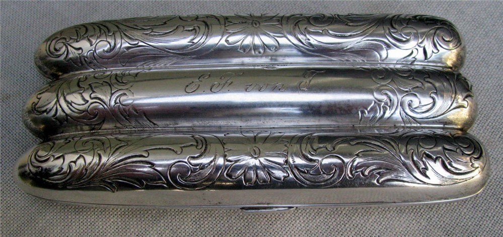 ANTIQUE AMERICAN STERLING GOLD WASHED ENGRAVED CIGAR CASE  MINT CONDITION-img-7