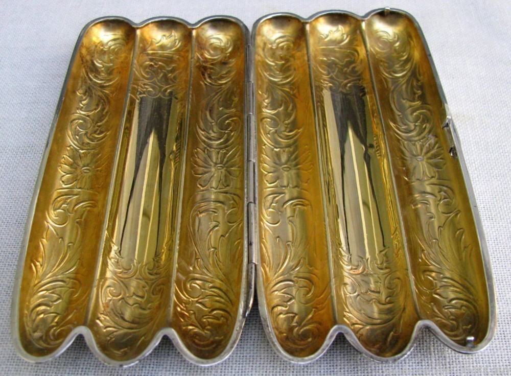 ANTIQUE AMERICAN STERLING GOLD WASHED ENGRAVED CIGAR CASE  MINT CONDITION-img-4