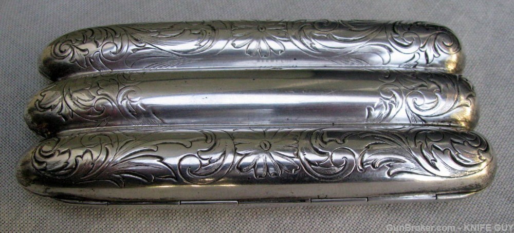ANTIQUE AMERICAN STERLING GOLD WASHED ENGRAVED CIGAR CASE  MINT CONDITION-img-12