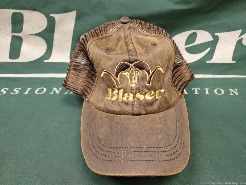 BLASER LOGO HAT. BROWN WAXED CANVAS FRONT, MESH BACK.-img-0