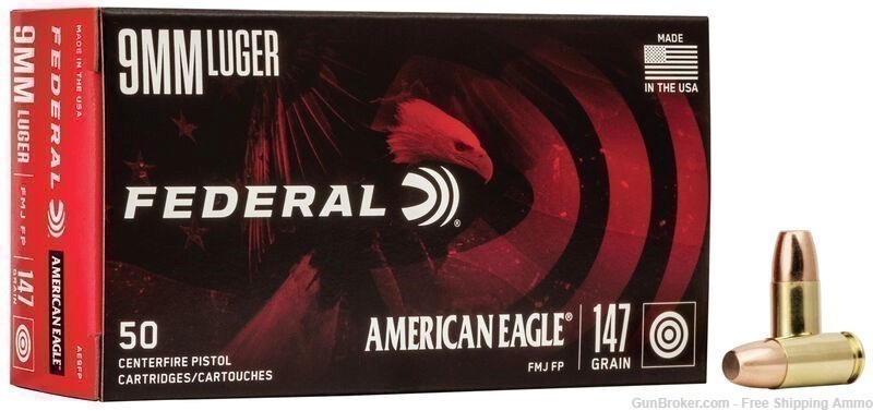 Free Ship! 500 Rounds Federal American Eagle 9mm 147gr FMJ Ammo Subsonic-img-0