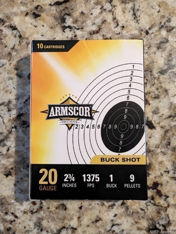 20 Gauge Buckshot 9 Pellet / Armscor / 50 Shell - 5 Boxes-img-0