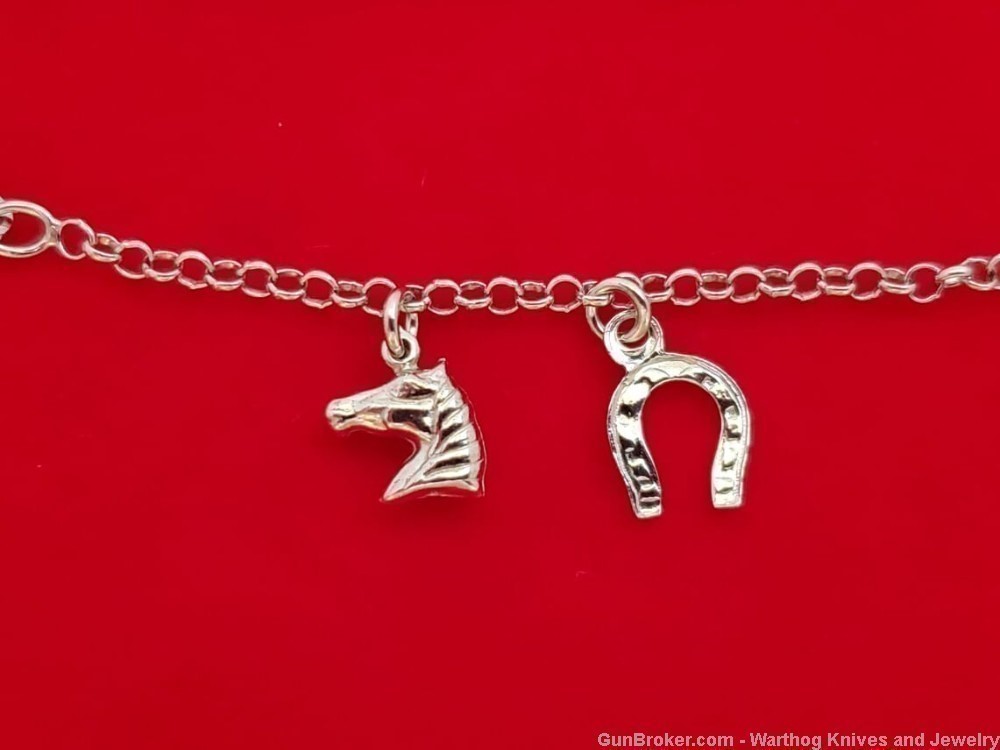 925 Sterling Silver Rhodium Plated ANKLE BRACELET. Horse Charms.S67*REDUCED-img-1