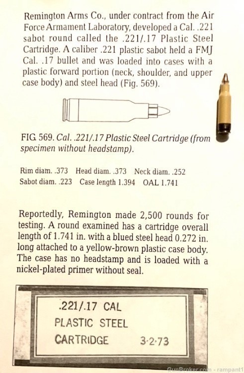Colt Remington USAF .221/.17 Plastic Steel Experimental Cartridge FREE SHIP-img-1