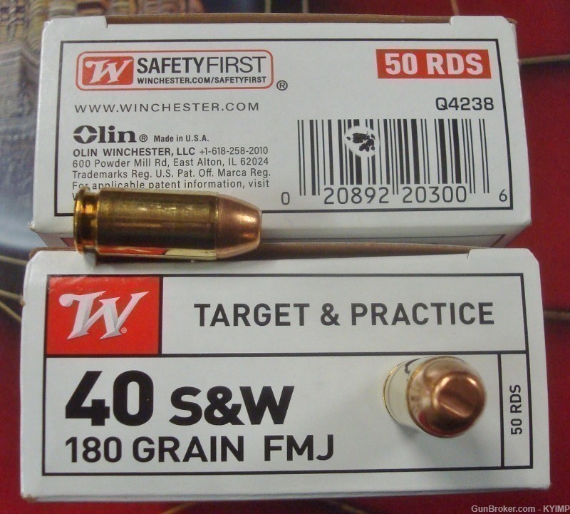 500 Winchester .40 s&w 180 gr FMJ brass new ammunition # Q4238-img-2