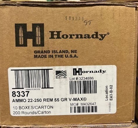 HORNADY 22-250 55 GR V-MAX CASE OF AMMO VMAX 55gr 200 Rounds 8337-img-2