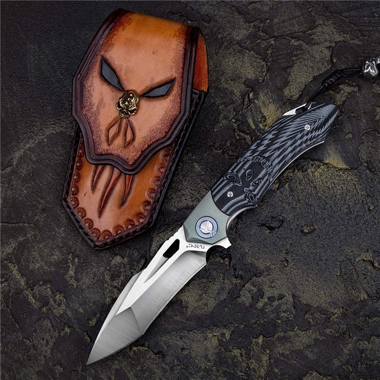 Custom Pocket knife and Sheath Skull theme.-img-1