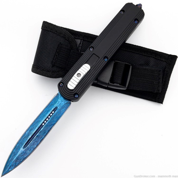 Blue Damascus Dagger OTF knife-img-1