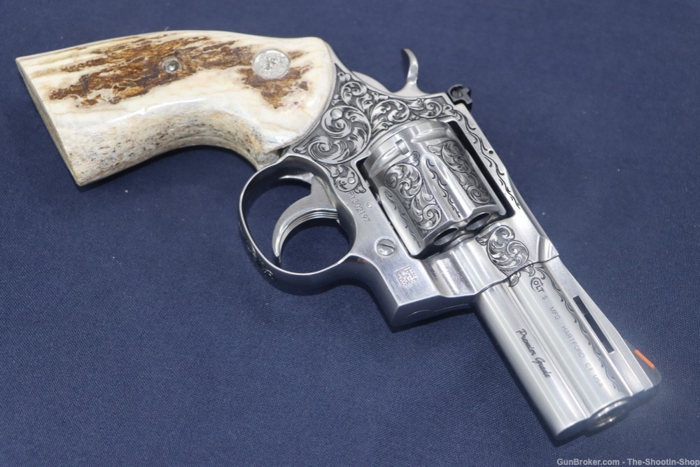 Colt Model Python Revolver Premier Grade ENGRAVED 357 Mag 3" Stag Grips SS-img-51