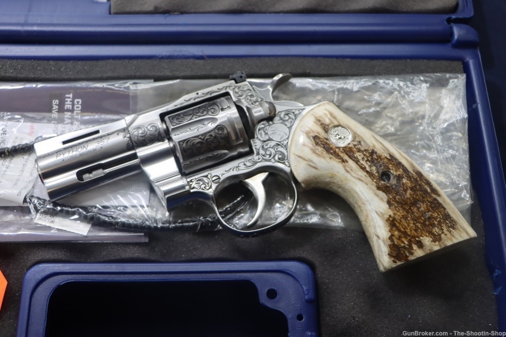 Colt Model Python Revolver Premier Grade ENGRAVED 357 Mag 3" Stag Grips SS-img-53