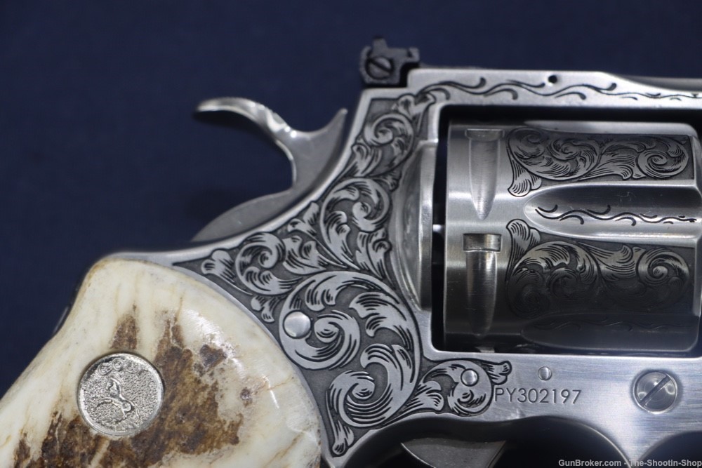Colt Model Python Revolver Premier Grade ENGRAVED 357 Mag 3" Stag Grips SS-img-3