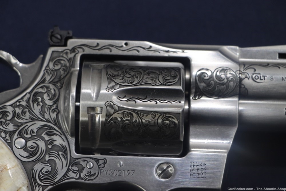 Colt Model Python Revolver Premier Grade ENGRAVED 357 Mag 3" Stag Grips SS-img-2
