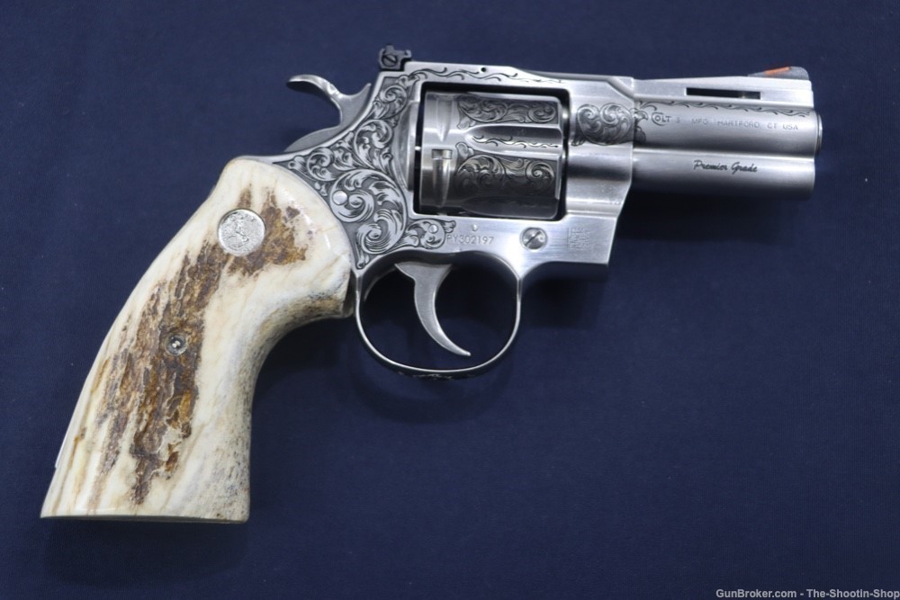 Colt Model Python Revolver Premier Grade ENGRAVED 357 Mag 3" Stag Grips SS-img-0