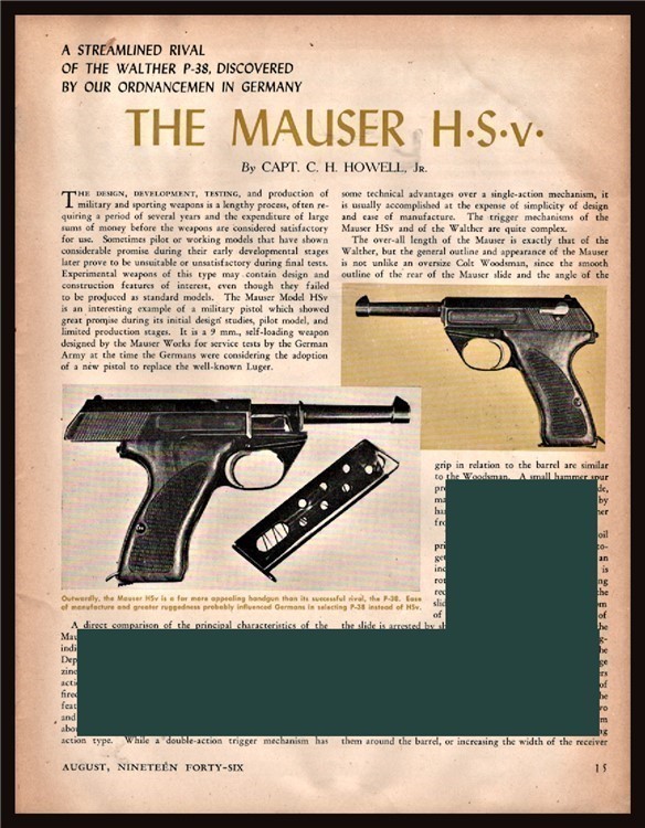 1946 The MAUSER HSv Pistol Original 2-page Article-img-0