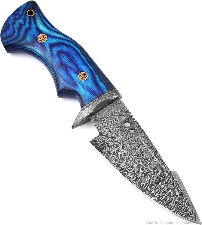 Damascus Skinner Blue wood Handle -img-1