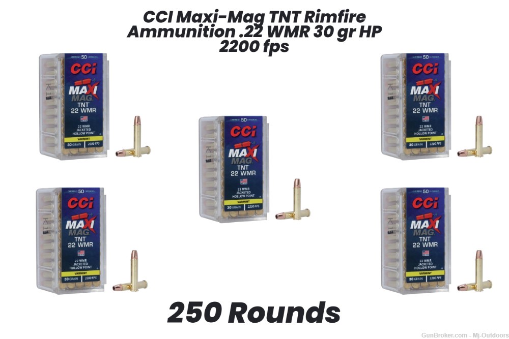 CCI Maxi-Mag TNT Rimfire Ammunition .22 WMR 30 gr HP 2200 fps 250rds-img-0