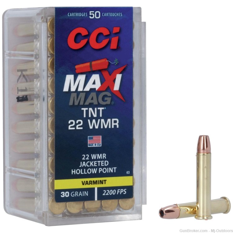 CCI Maxi-Mag TNT Rimfire Ammunition .22 WMR 30 gr HP 2200 fps 250rds-img-1