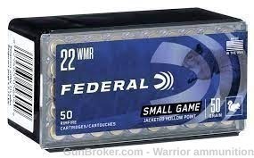 500 rds Federal 22 WMR 22 MAG 50 grain Small Game Jacked Hollow Point-img-0