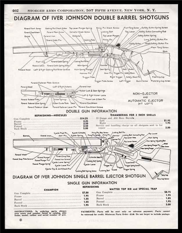 1952 IVER JOHNSON DB Shotgun Diagram Schematic-img-0