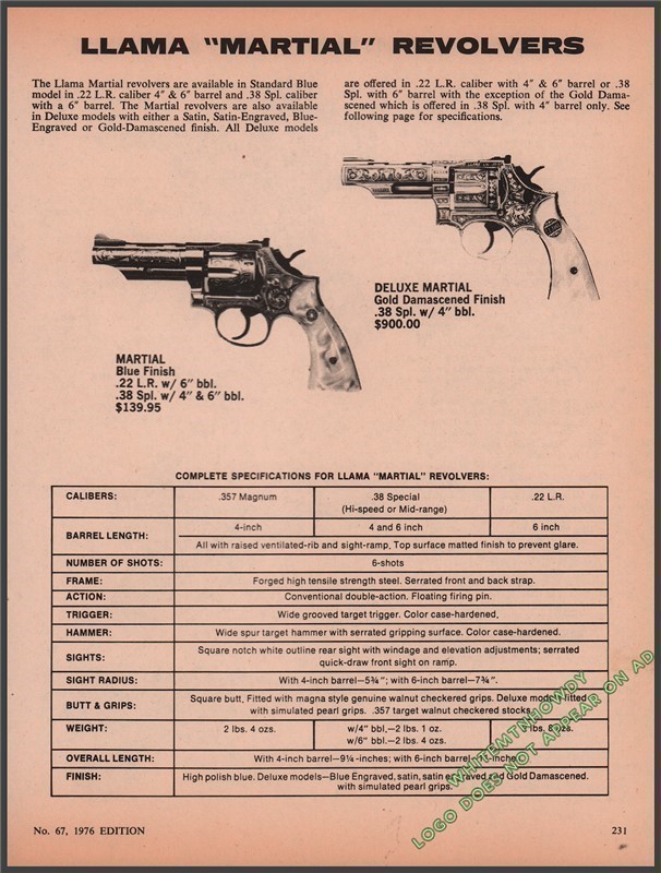 1976 LLAMA Marstial & Deluxe Revolver Print AD-img-0