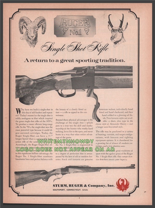 1968 RUGER No. 1 Single Shot Rifle AD-img-0