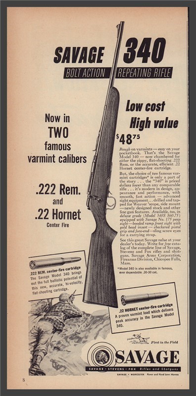 1954 SAVAGE 340 Bolt Action Repeating RIFLE AD-img-0