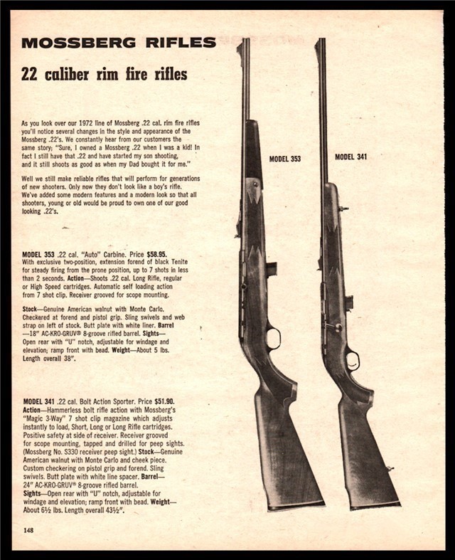 1974 MOSSBERG 353 and 341 Rifle PRINT AD-img-0
